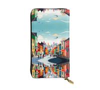 GGNKDL Vibrant rural areas printing Women's leather long handheld wallet large capacity credit card zipper bag