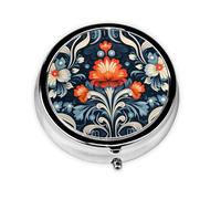 GGNKDL Vintage Decorative Tattoos Prints Round Mini Pill Box with 3 compartments for pill storage and portable travel