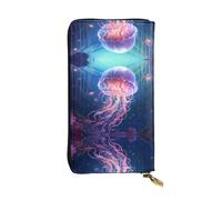 GGNKDL Wandering Jellyfish printing Women's leather long handheld wallet large capacity credit card zipper bag