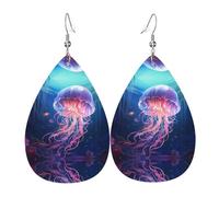 GGNKDL Wandering Jellyfish Prints Water droplet pendant earrings and leather earrings, suitable as holiday birthday gifts for women