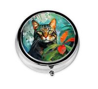 GGNKDL Watercolor cat Prints Round Mini Pill Box with 3 compartments for Pill Storage and Portable Travel
