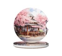 GGNKDL Watercolor Cherry Blossoms Printing Car Coasters 2 Absorbent Ceramic Anti Slip Beverage Pads, car Decorations