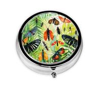 GGNKDL Watercolor Insects Prints Round Mini Pill Box with 3 compartments for pill storage and portable travel