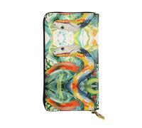 GGNKDL Watercolor snake printing Women's leather long handheld wallet large capacity credit card zipper bag