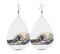 GGNKDL wave Prints Water droplet pendant earrings and leather earrings, suitable as holiday birthday gifts for women