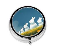GGNKDL White Animal on The Grassland Prints Round Mini Pill Box with 3 compartments for Pill Storage and Portable Travel