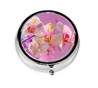 GGNKDL White Butterfly Orchid Prints Round Mini Pill Box with 3 compartments for Pill Storage and Portable Travel