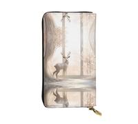 GGNKDL White deer in the jungle printing Women's leather long handheld wallet large capacity credit card zipper bag