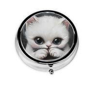 GGNKDL White Greedy Cat Prints Round Mini Pill Box with 3 compartments for Pill Storage and Portable Travel