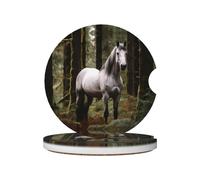 GGNKDL White Horse in The Jungle Printing Car Coasters 2 Absorbent Ceramic Anti Slip Beverage Pads, car Decorations