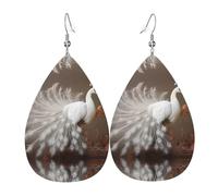 GGNKDL White peacock with open screen Prints Water droplet pendant earrings and leather earrings, suitable as holiday birthday gifts for women