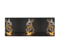 GGNKDL White Rabbit Lantern Prints Gaming Mouse pad XXL Large Mouse Mat Long Extended Mouse Pad Desk Mat Non-Slip Rubber Mice Pads Stitched Edges Thin Pad 31.5 x 11.8 x 0.12 in