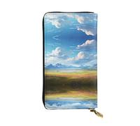 GGNKDL Wide open prairie. printing Women's leather long handheld wallet large capacity credit card zipper bag