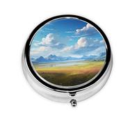 GGNKDL Wide Open Prairie. Prints Round Mini Pill Box with 3 compartments for Pill Storage and Portable Travel