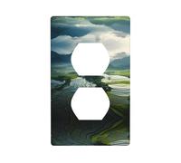 GGNKDL Wide rice fields printing Dual socket wall panel household power cover durable for decorative sockets and switches