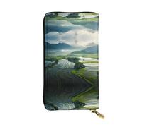 GGNKDL Wide rice fields printing Women's leather long handheld wallet large capacity credit card zipper bag