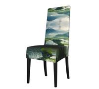 GGNKDL Wide Rice Fields Prints Restaurant Chair Covers are Detachable, Super Elastic, and Washable, Suitable for Kitchens