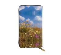 GGNKDL Wildflowers on the prairie printing Women's leather long handheld wallet large capacity credit card zipper bag