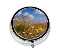 GGNKDL Wildflowers on The Prairie Prints Round Mini Pill Box with 3 compartments for Pill Storage and Portable Travel