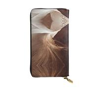 GGNKDL Wind marks on the sand dunes printing Women's leather long handheld wallet large capacity credit card zipper bag