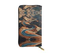 GGNKDL winding mountain road printing Women's leather long handheld wallet large capacity credit card zipper bag