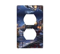 GGNKDL Winter Christmas Snow Night Railway Train printing Dual socket wall panel household power cover durable for decorative sockets and switches