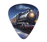 GGNKDL Winter Christmas Snow Night Railway Train Prints Guitar plectrum 12 pieces with three thickness plectrum combinations suitable for bass and ukulele