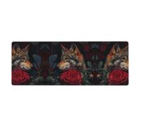 GGNKDL Wolf Among The red Roses Prints Gaming Mouse pad XXL Large Mouse Mat Long Extended Mouse Pad Desk Mat Non-Slip Rubber Mice Pads Stitched Edges Thin Pad 31.5 x 11.8 x 0.12 in