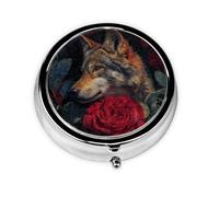 GGNKDL Wolf Among The red Roses Prints Round Mini Pill Box with 3 compartments for Pill Storage and Portable Travel