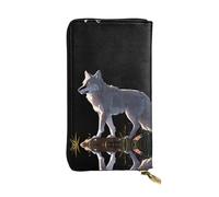 GGNKDL Wolf on the rock printing Women's leather long handheld wallet large capacity credit card zipper bag
