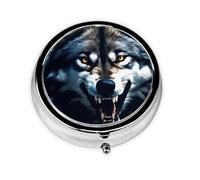 GGNKDL Wolf with Bared Fangs Prints Round Mini Pill Box with 3 compartments for Pill Storage and Portable Travel