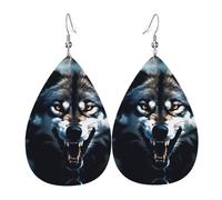 GGNKDL Wolf With Bared Fangs Prints Water droplet pendant earrings and leather earrings, suitable as holiday birthday gifts for women