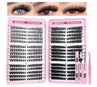 GGOKOK DIY Lash Clusters Kit Left and Right 30D+40D+50D+60D+80D+100D Fluffy Volume 8-16MM Thick Eyelash Extension Kit Individual Lashes Clusters Bond and Seal Tweezers(30D-100D,Left and Right,Kit)