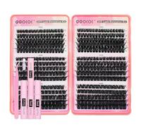GGOKOK Lashes Kit 100D 120D 150D Eyelashes Clusters Kit 8-16mm Russian Individual Natural Lash Extension Bond and Seal Tweezer D Curl Fluffy False Eyelashe for DIY for Beginners(Kit,100D 120D 150D)