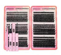 GGOKOK Lashes Kit 50D 60D 80D 100D 120D 150D Eyelashes Clusters Kit 8-16mm Russian Individual Natural Lash Extension Bond and Seal Tweezer D Curl Fluffy Wispy False Eyelashes for DIY(Kit,50D-150D)