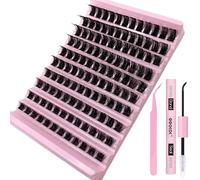 GGOKOK Wispy DIY Lash Extension Kit 8-16mm Eyelash Clusters 120 pcs Natural Individual Lashes with Bond and Seal and Cluster Applicator at Home D Curl Fluffy Extensions(D03,Kit)