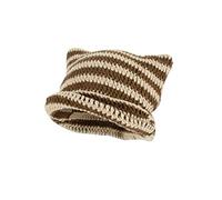 GGOOB Brown Women's Cat Fox Beanie, Vintage Striped One Size