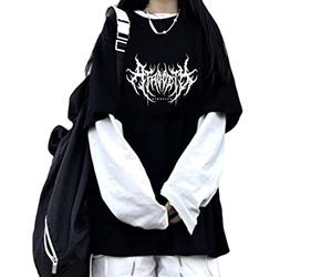 GGOOB Goth Shirt Gothic Shirt Fake Two-Piece Alternative Clothing Goth Long Sleeve Top Grunge Clothes, Black02, XL