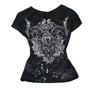 GGOOB Grunge Shirts Emo Clothes Teen Girls Vintage Graphic Tee Y2k 2000s Goth Top Women Mcbling Short Sleeve Streetwear, White Black, S