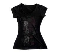 GGOOB Grunge Shirts Emo Clothes Teen Girls Vintage Graphic Tee Y2k 2000s Goth Top Women Mcbling Short Sleeve Streetwear, Black Purple, S