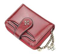 GGOOB Small Wallet for Women Zip Bifold Vintage Wallet Goth Purse Mini Leather Cash Wallets with Zipper Coin Pocket, Red, S, Compact