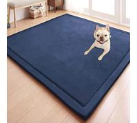 GGoty Coral Velvet Area Rugs,Baby Play Mat for Floor Non-slip Carpet Crawling Mat Large Rug for Nursery Baby Pet Bedroom Living Room (120x120cm,Navy blue)