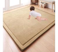 GGoty Large Area Rug Coral Velvet Baby Play Mat,Thick Children Study Kitchen Nursery Carpet Crawling Mat for Baby Non-slip Yoga Mat (80 * 180 * 2cm,Khaki)