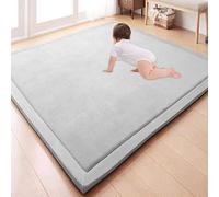 GGoty Large Area Rug Coral Velvet Baby Play Mat,Thick Children Study Kitchen Nursery Carpet Crawling Mat for Baby Non-slip Yoga Mat (80 * 200 * 2cm,Grey)