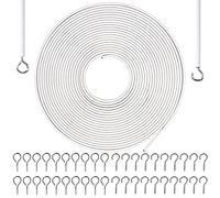 GGOUPTY Net Curtain Wire 10 Metre Length with 20 Eyes 20 Hooks White Hanging Cord Kit Multipurpose Wire Cord for Hanging Net Curtain Photos Crafts