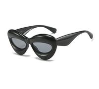 Ggpyyon Fashion Trendy Cat-eye Sunglasses for Women Oversized Thick Frame Sexy Lip Candy Color Sun Glasses(Black/Grey)