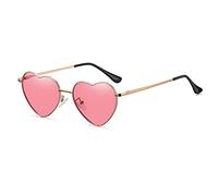 Ggpyyon Polarized Heart Sunglasses for Women Men Cute Trendy Sunglasses Metal Frame Sun Glasses(Gold/Pink)