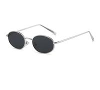 Ggpyyon Retro Oval Sunglasses for Women and Men Classic Vintage 90s Hippie sunglasses Metal Frame Sun Glasses(Silver/Grey)