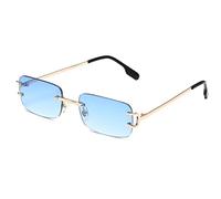 Ggpyyon Rimless Rectangle Sunglasses for Women Men,Retro Frameless Eyewear Sun Glasses(Gold/Gradient Blue)