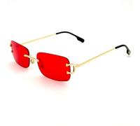 Ggpyyon Rimless Rectangle Sunglasses for Women Men,Retro Frameless Eyewear Sun Glasses(Gold/Red)
